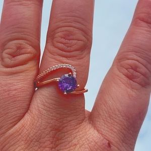 Rose Gold Diamond Swirl Purple Gemstone Fashion Ring